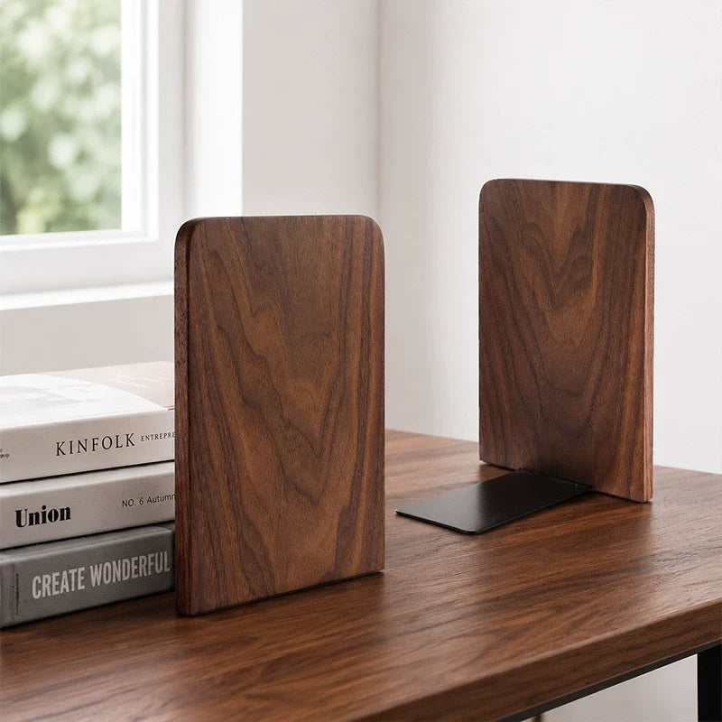 Rounded solid walnut bookends pair