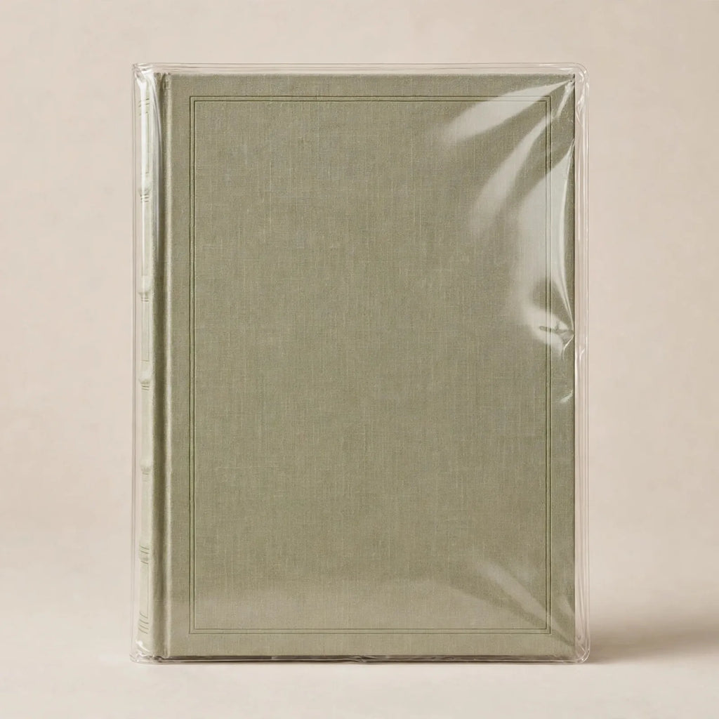 Transparent protective book jacket on hardcover book