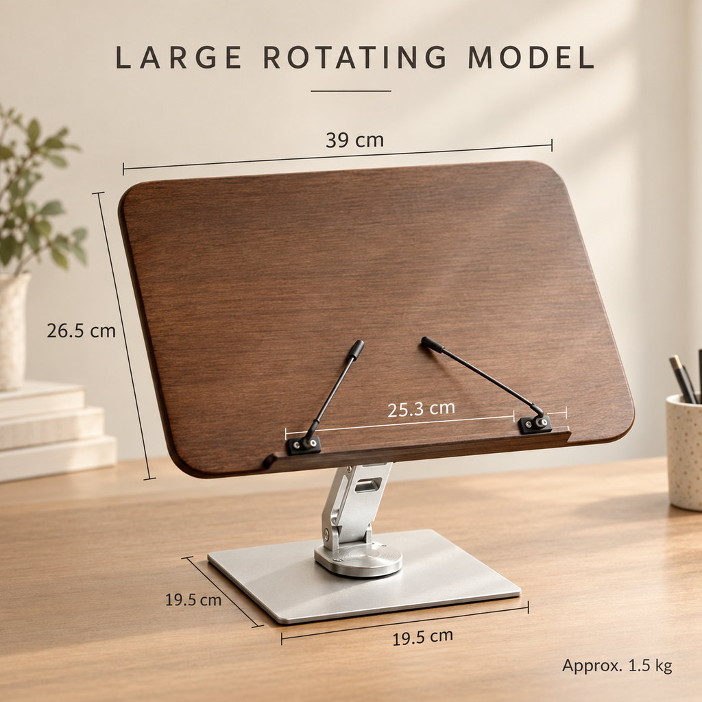 Large walnut rotating reading stand dimensions in centimeters